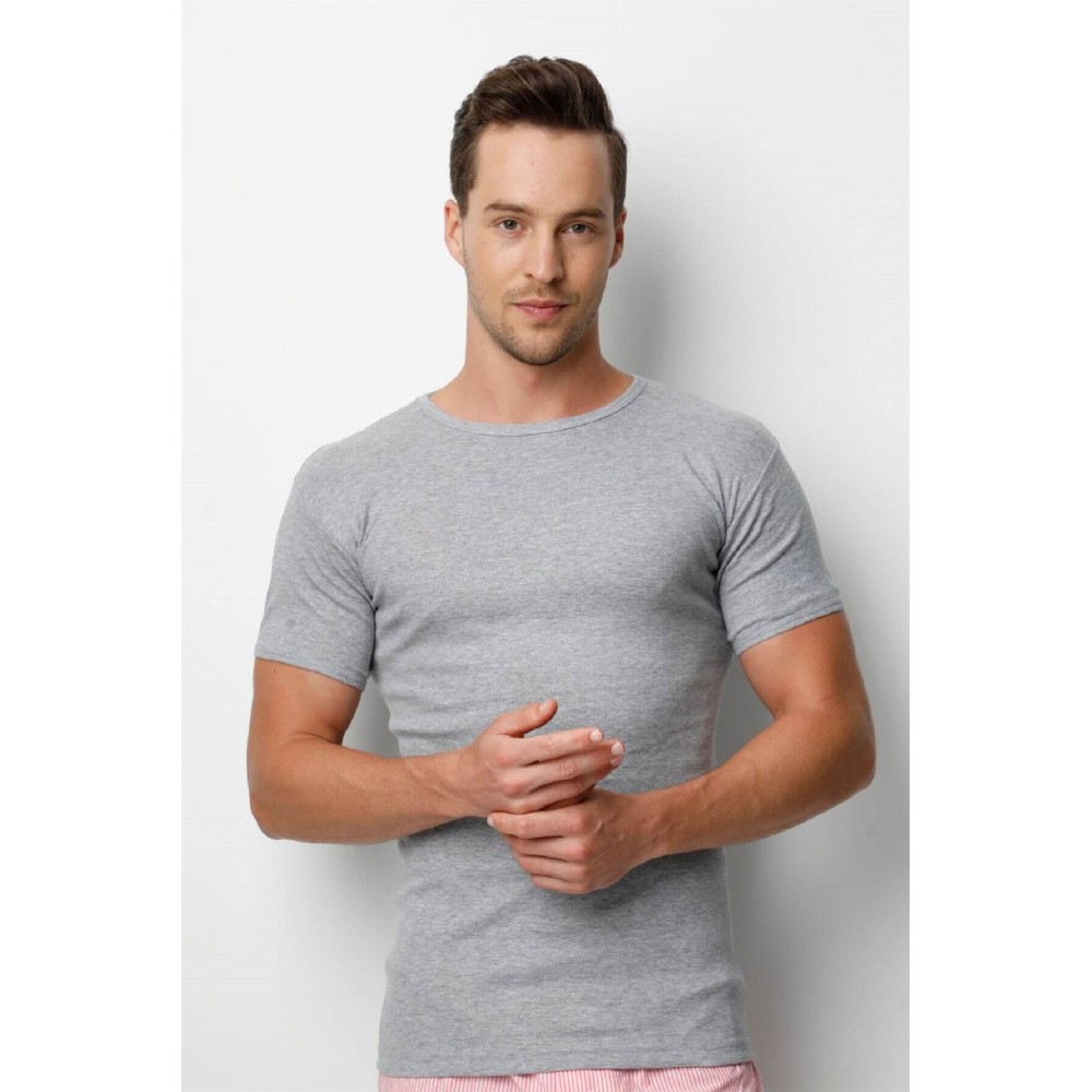 Ανδρικό φανελάκι κοντομάνικο slim fit t-shirt 100% βαμβάκι Γκρι 1 τεμ