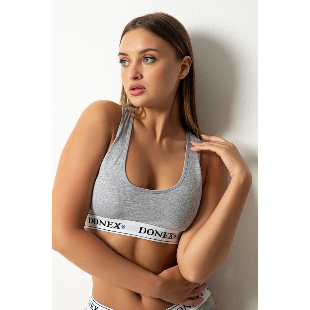 Γυναικείο αθλητικό μπουστάκι με φαρδιές τιράντες και ενίσχυση γκρι 1 τεμ
